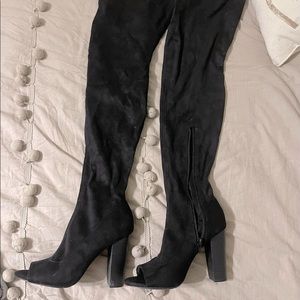 Knee high black suede boots